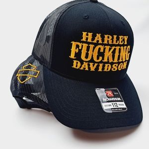 Harley Freaking Davidson Richardson 112 Trucker Mesh Snapback Cap Hat Black